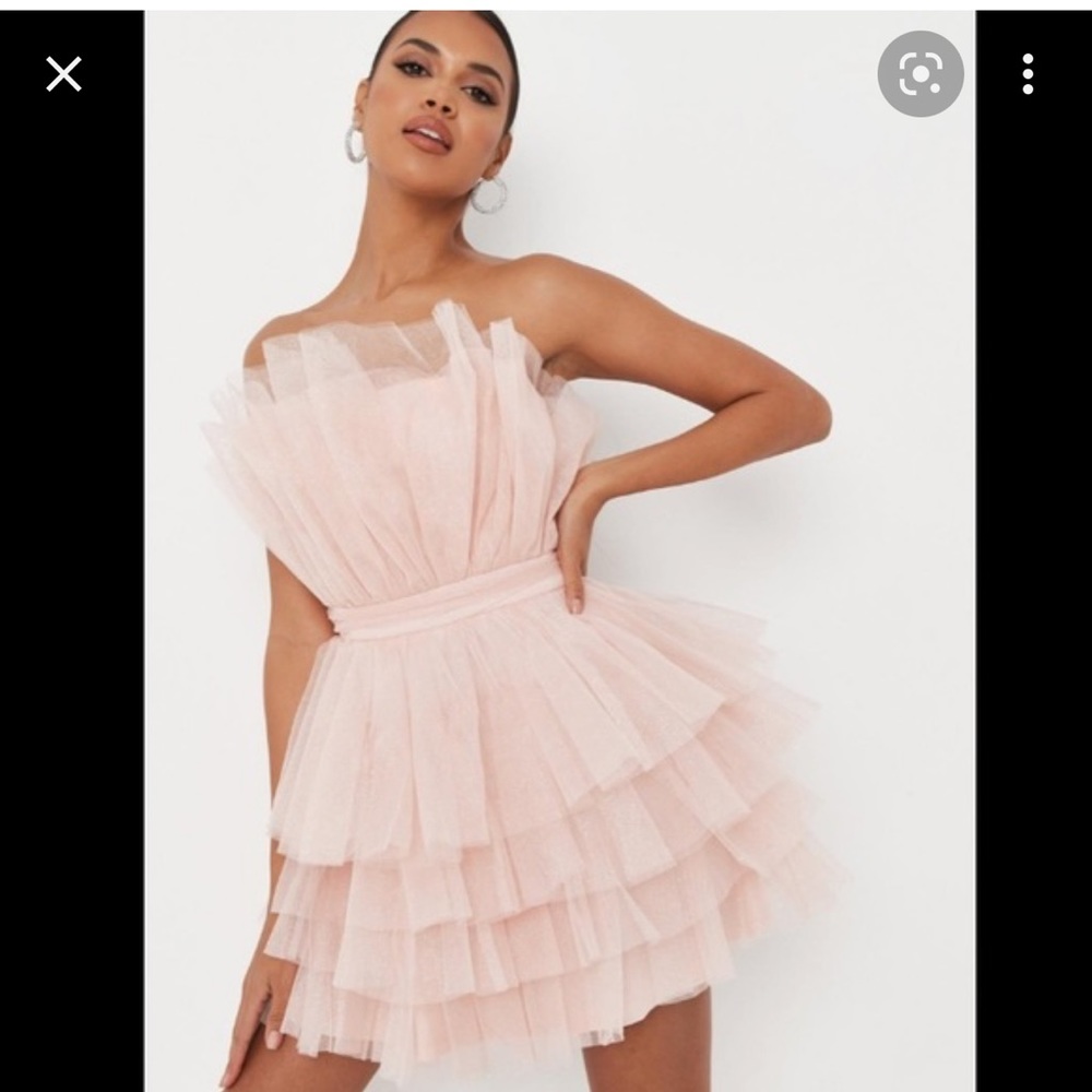 MISSGUIDED TULLE RUFFLE BANDEAU MINI DRESS